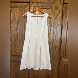 Marc New York Ivory V-Neck Midi Dress with Scalloped Laser-Cut Hem
